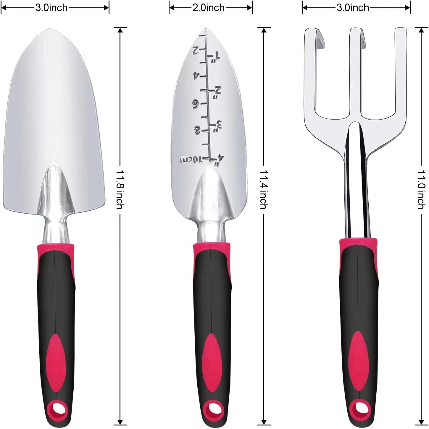Garden Tool Set, 3 Pieces Aluminum Heavy Gardening Kit Including Hand Shovel, Transplant Shovel and Hand Rake with