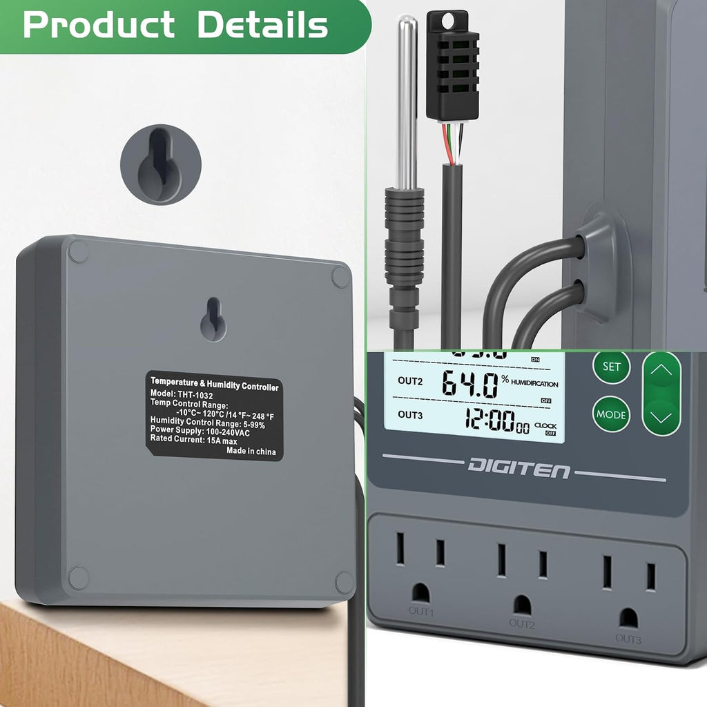 Dual Probe Temperature & Humidity Controller, Independent Sensors for Precise Temperature and Humidity Control