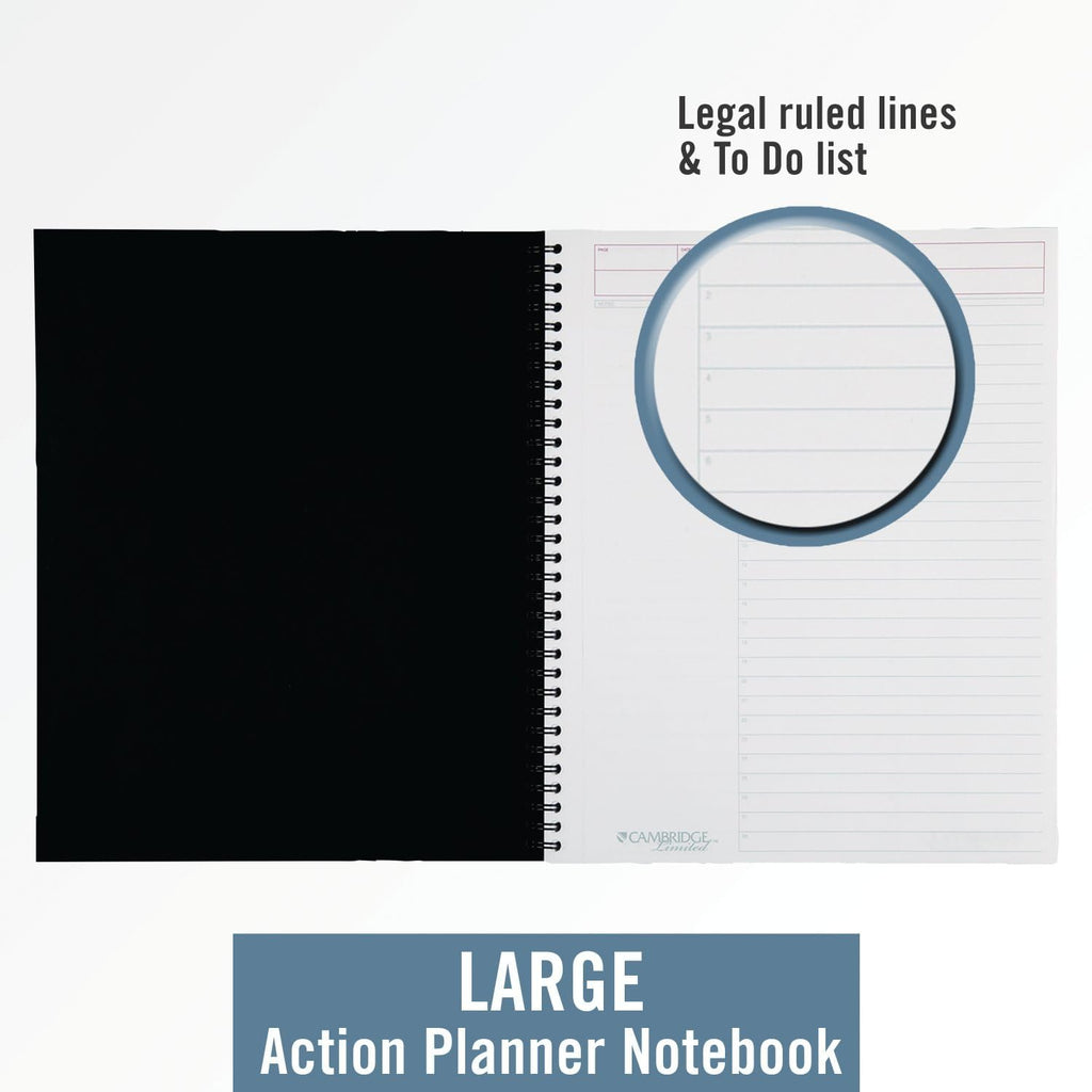 Business Notebook, Action Planner, Legal Ruled Paper, 8-1/2" x 11", 80 Sheets, Flexible Soft Touch Cover, Wirebound