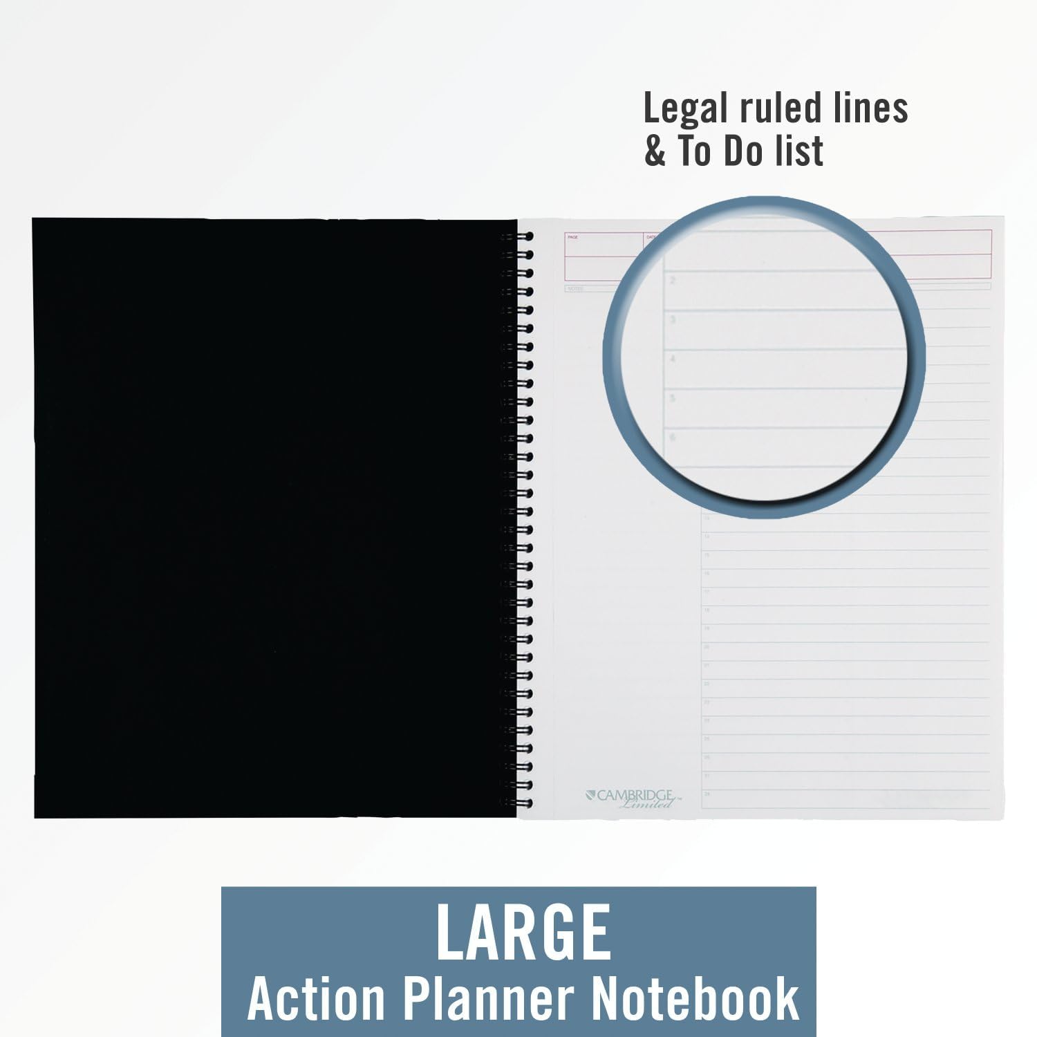 Business Notebook, Action Planner, Legal Ruled Paper, 8-1/2" x 11", 80 Sheets, Flexible Soft Touch Cover, Wirebound