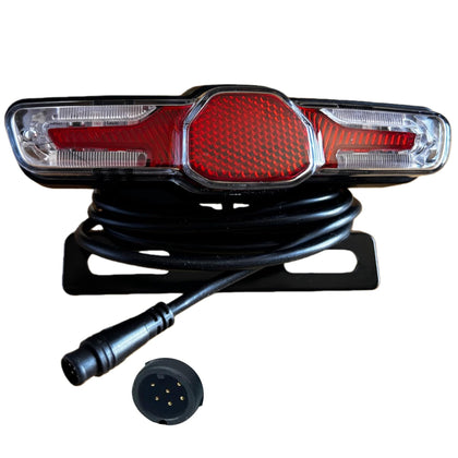 6V-60V E-Bike Rear Tail Light,6 Pin Waterproof Connector, LED Brake Warning Light,Adjustable M5 Screw Mount, 60mm
