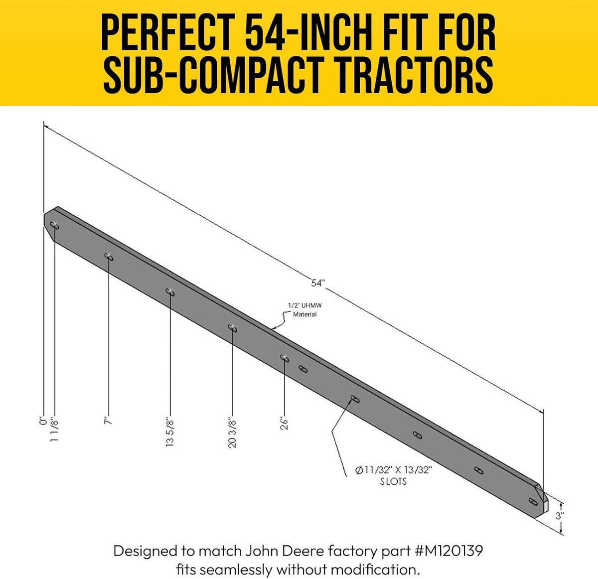 Snow Plow Blade Edge for Sub-Compact Tractors - 54 Inch - Made in The USA
