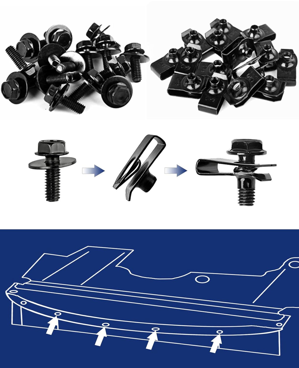 80PCS Universal Engine Splash Shield Guard Screws & Bumper Clips Fasteners Kit - Car Under Cover Fender Liner