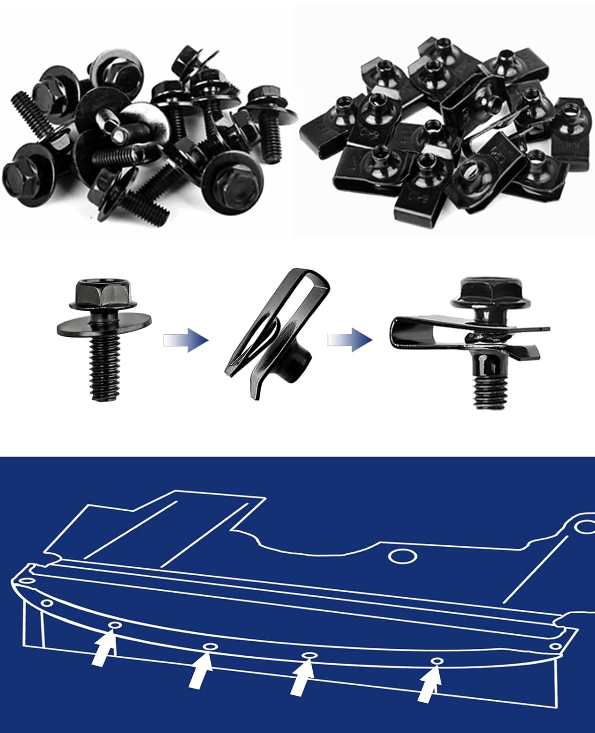80PCS Universal Engine Splash Shield Guard Screws & Bumper Clips Fasteners Kit - Car Under Cover Fender Liner