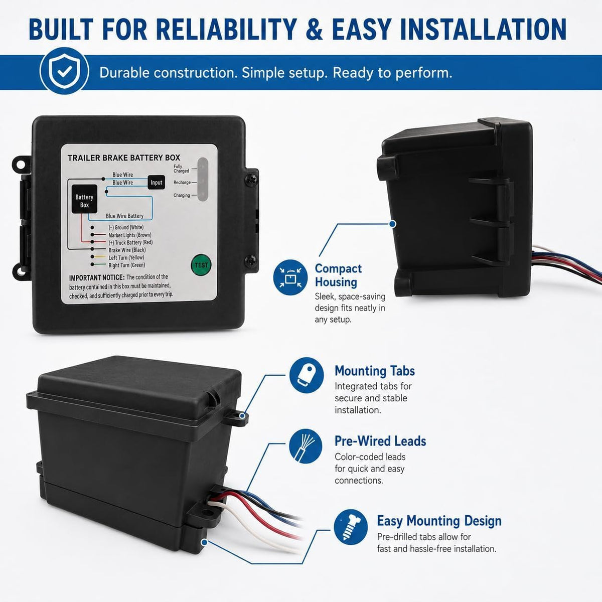 Trailer Brake Breakaway Kit with Charger LED Display, Switch