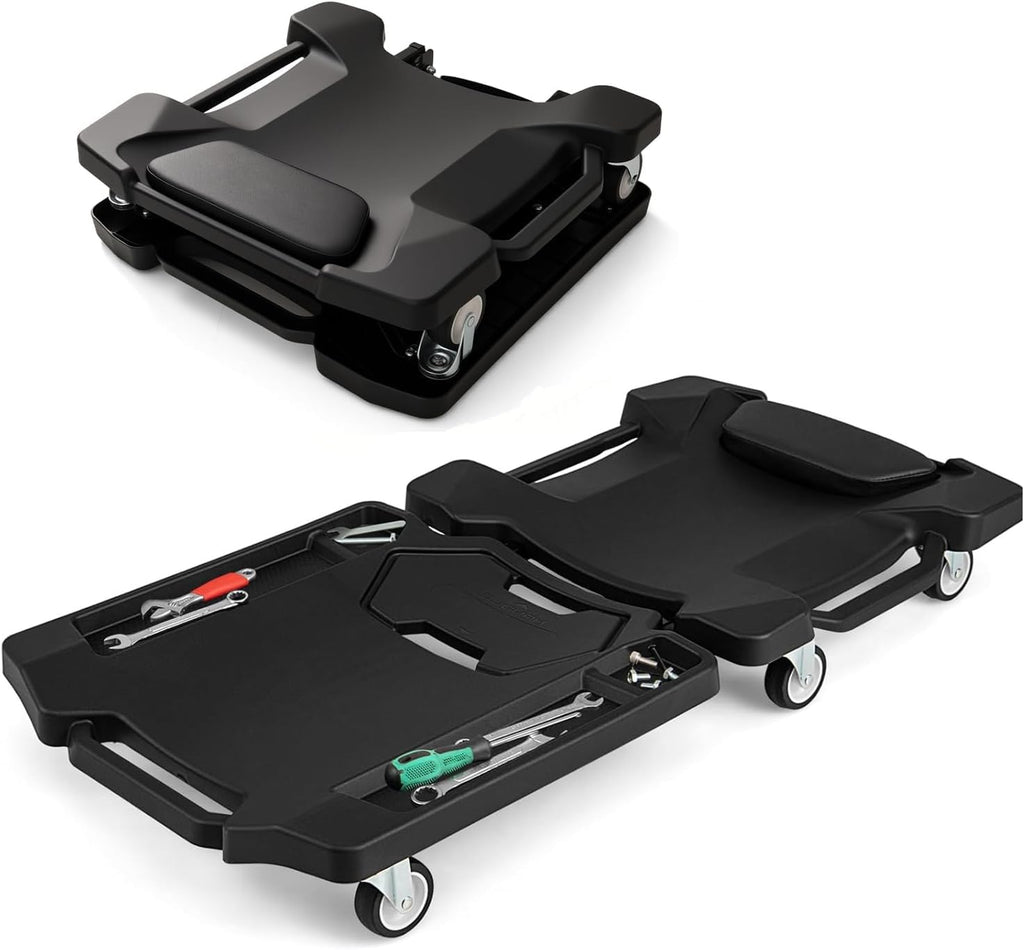 43" x 22" Foldable Creeper, 350LBS Mechanic Creeper with Soft Padded Headrest, Magnetic Tool Tray, Heavy-Duty Rolling