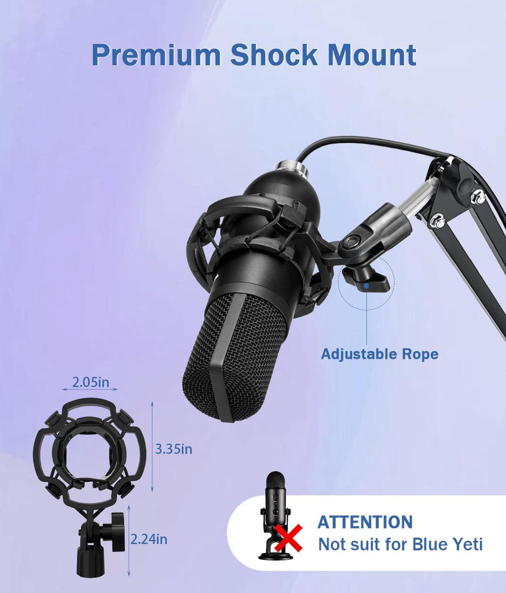Versatile Boom Arm Stand for Desk, Adjustable Microphone Stand Kit | With Pop Filter, Shock Mount, Microphone Clip