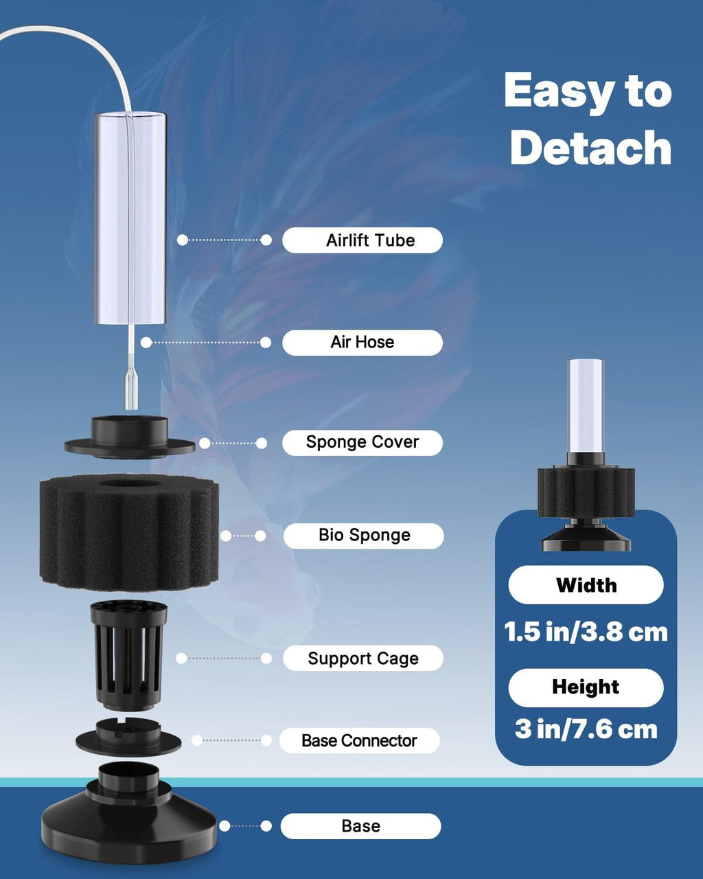 Aquarium Air Pump, Fish Tank Air Pump, Quiet Adjustable Oxygen Pump with Mini Sponge Filter, Airline Tubing &