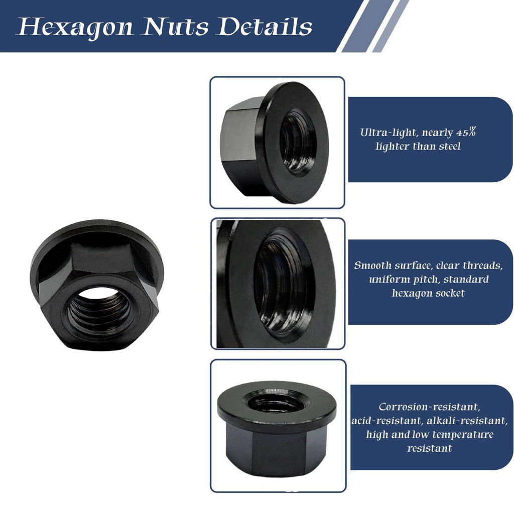 RISON Titanium M8x1.25mm Titanium Sprocket Nut Black 5PCS Flange Nut