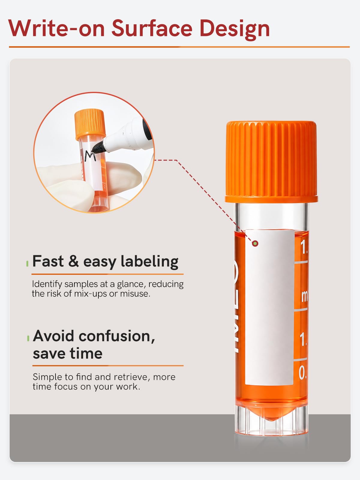 100PCS 2ml Plastic Cryovial Cryogenic Vial Tube, Orange Cap