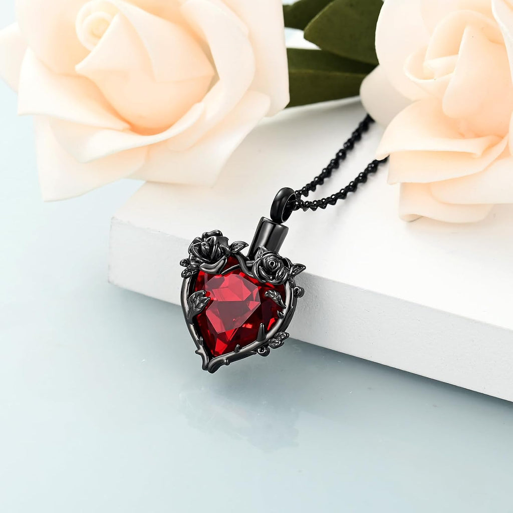 Cremation Jewelry Rose Flower Heart Urn Necklaces for Ashes for Women Memorial Human Ashes Pendant