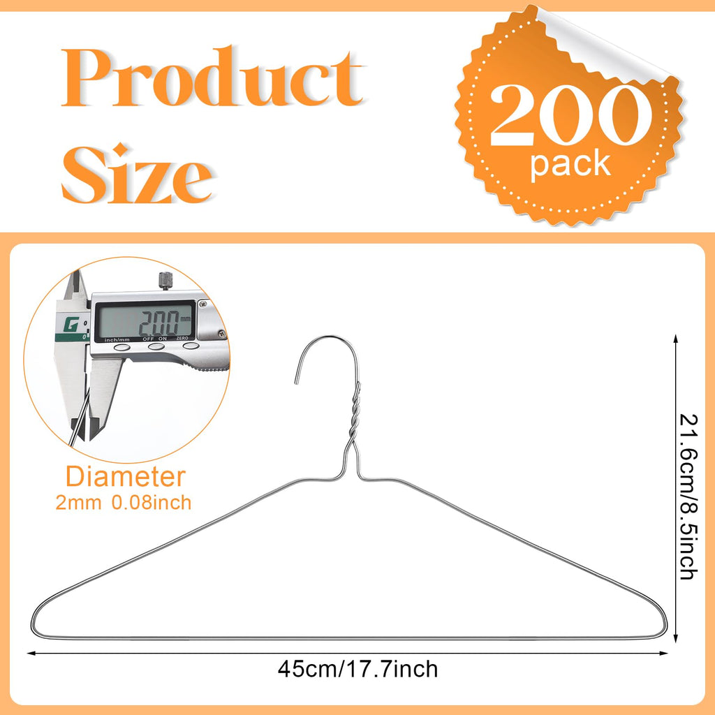 200 Pcs Wire Hangers Bulk Dry Cleaner Hangers,Silver