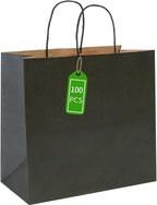Large Black Kraft Paper Gift Bags with Handles, 13x7x13 Inch, 100Pack