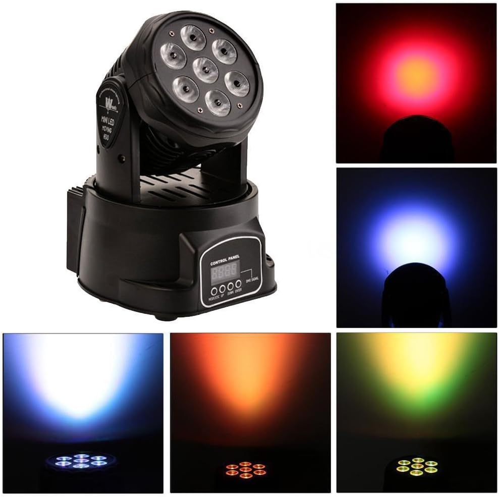 Moving Head Light 7 x 10W LED 4 in 1 RGBW Stage Lighting DJ Lights | DMX& Sound Activated, 9/14 CH, 540° Pan & 180°