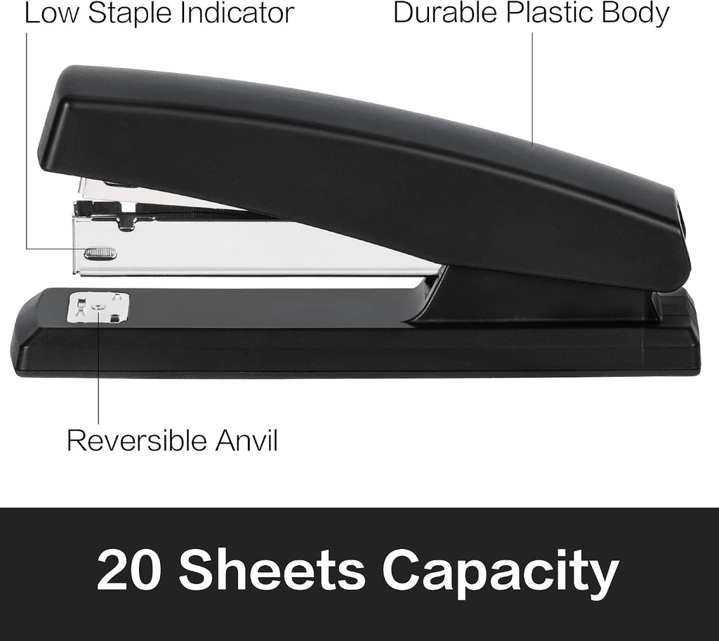 Stapler, 25 Sheet Capacity, 1000 Staples & Staple Remover, Black