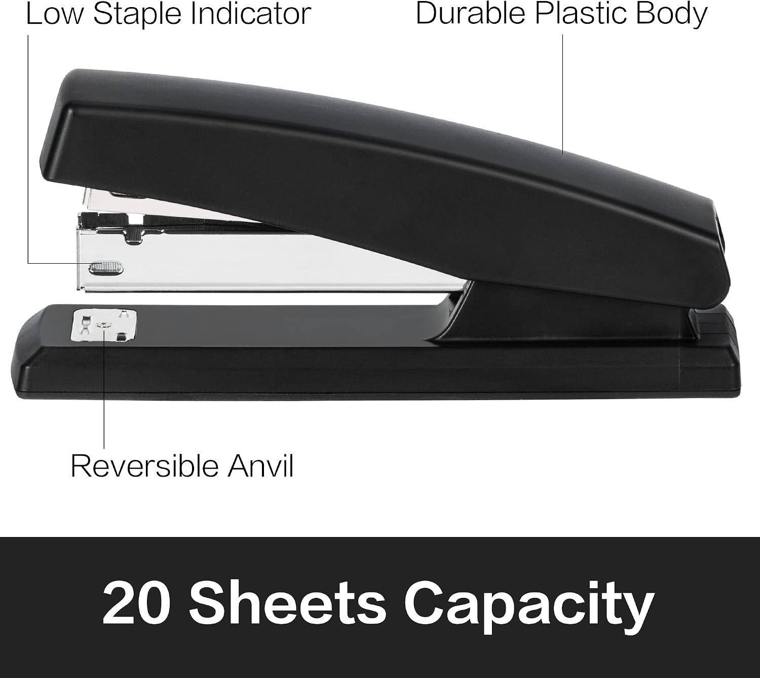 Stapler, 25 Sheet Capacity, 1000 Staples & Staple Remover, Black
