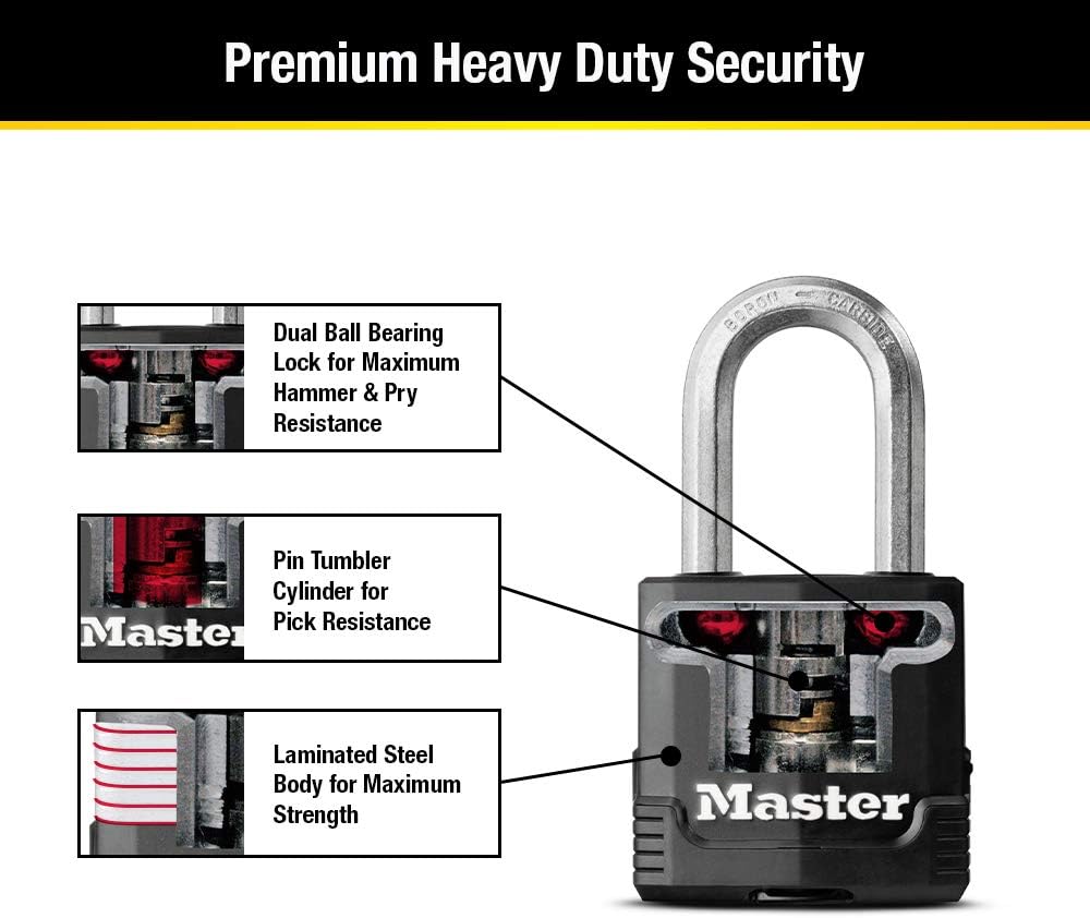 Magnum Outdoor Padlock, Heavy Duty Keyed Lock 2-Pack M115XDLF | 1-7/8" Weather-Resistant Lock Protects Outdoor