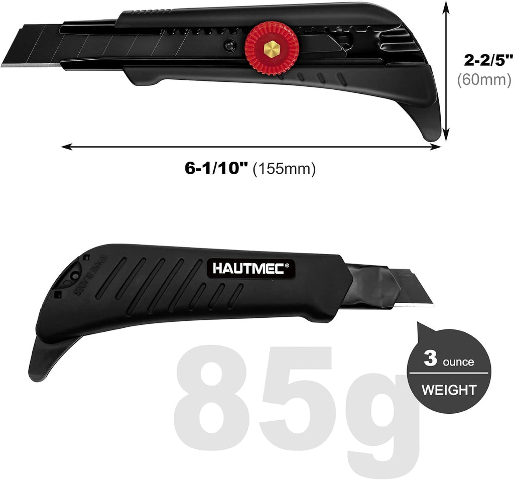 18mm Heavy Duty Utility Knife with Fin Design, Ratchet for Quick Blade Changes, Multi-purpose sprayed non-slip grip