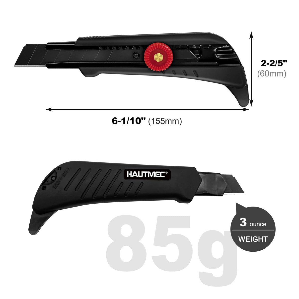 18mm Heavy Duty Utility Knife with Fin Design, Ratchet for Quick Blade Changes, Multi-purpose sprayed non-slip grip