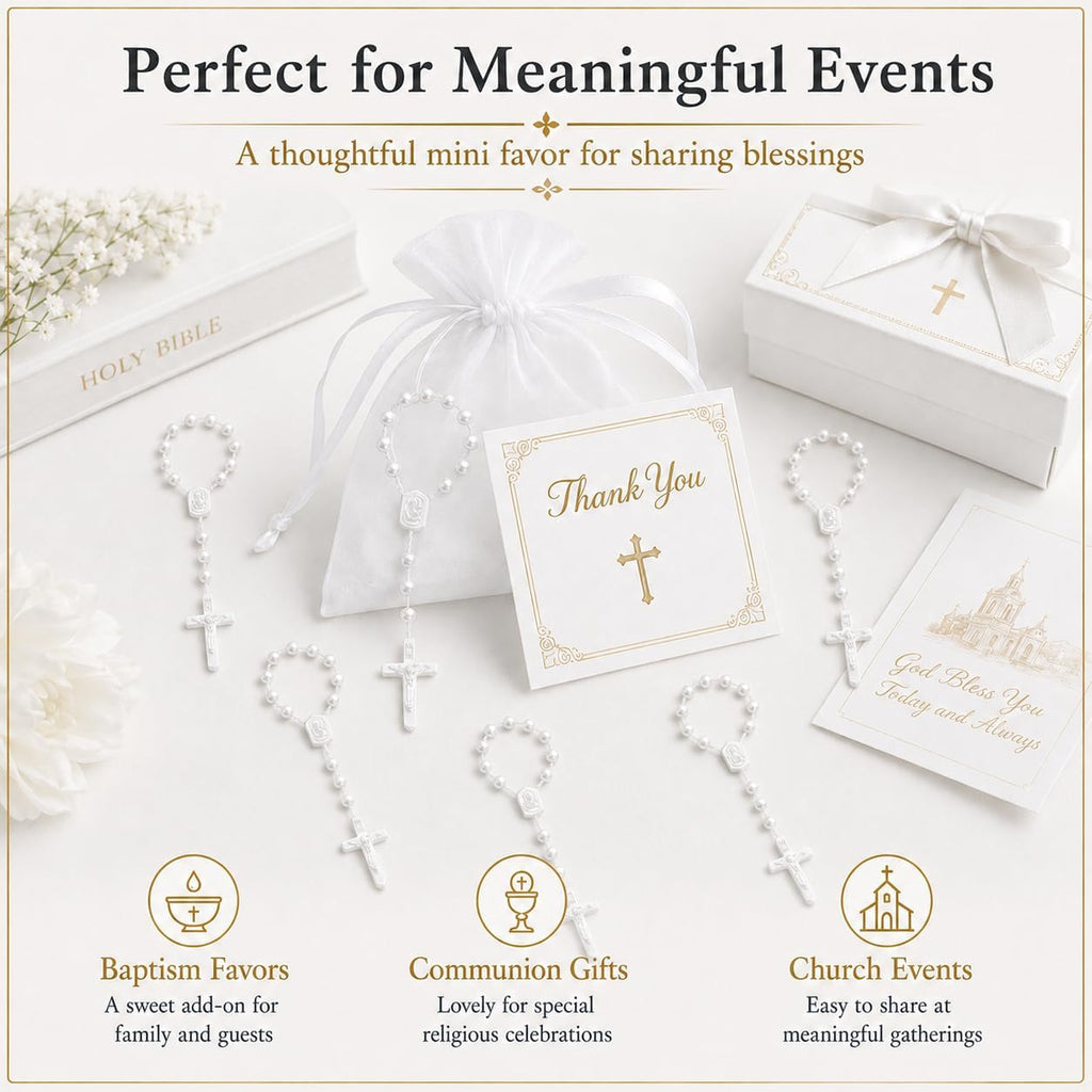 24 Pcs Mini Rosary Favors, Baptism Rosaries with Angel