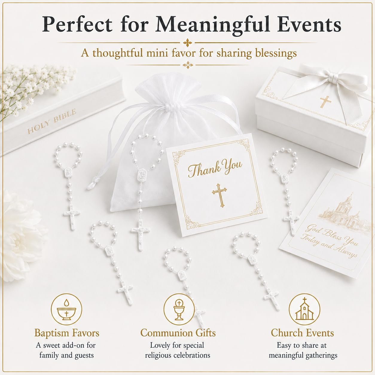 24 Pcs Mini Rosary Favors, Baptism Rosaries with Angel