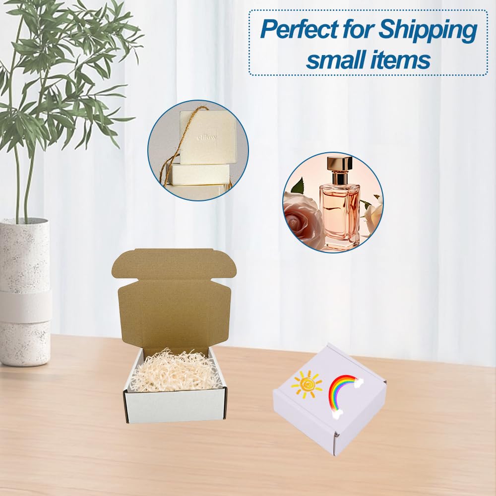 200 Pack 5x5x2'' Small Shipping Boxes, Cardboard Corrugated Mailers, White (M552-200-W)