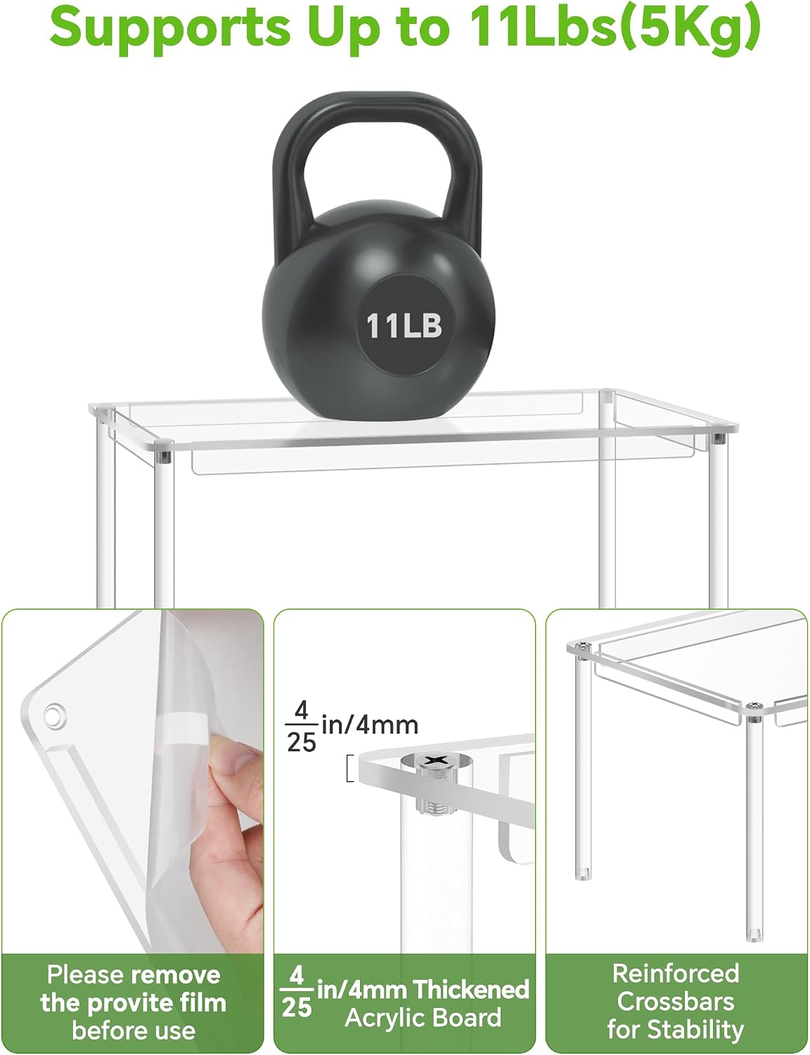 4-Pack Clear Acrylic Spice Racks 2 Large and 2 Small, Stackable Cabinet and Countertop Organizer Shelves for Kitchen
