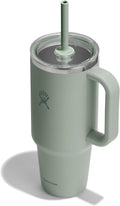 Travel Tumbler with Handle, Clear Lid and Straw - Insulated Stainless Steel