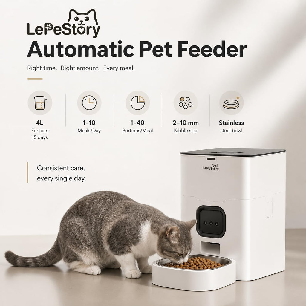 Automatic Cat Feeder with APP: 4L Dry Food Dispenser for Small Dogs & Cats