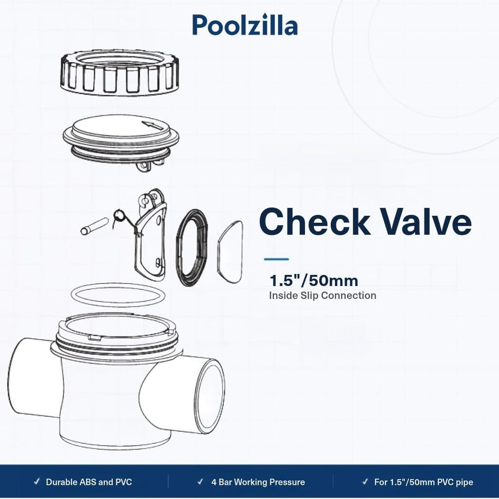 Poolzilla 1.5’’ Check Valve, Slip 1-Way Water Valve for Pool/Spa Fittings