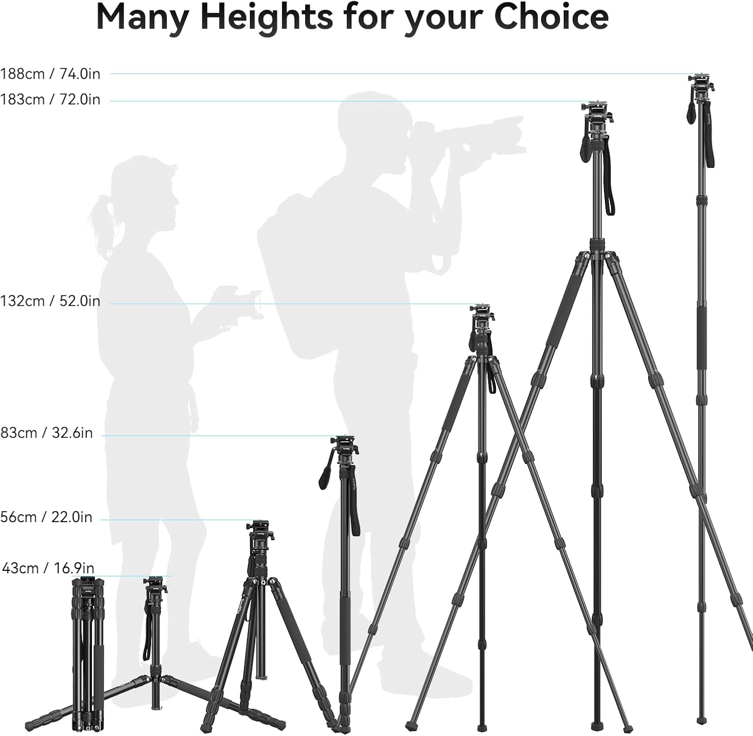 CT180 Video Tripod, 72" Camera Tripod Monopod with Fluid Head, Aluminum Camera Tripod, 360° Panorama Fluid Head for
