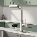 Waterfall Kitchen Faucets with Glass Rinser &Sprayer Brushed Nickel