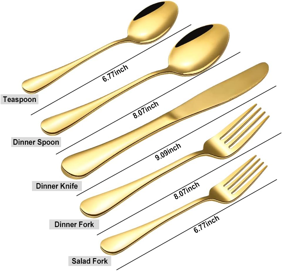 Gold Silverware Flatware Set for 8, 40 Piece Stainless Steel Cutlery Set With Titanium Golden Plated, Tableware