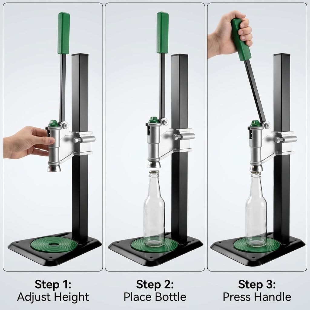 Adjustable Bench Bottle Capper – Metal Lever Type Capping Machine, Brew Wine Bottle Cap Pressing Machine, Beer
