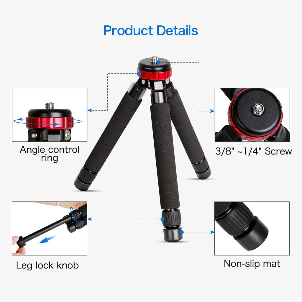 Camera Mini Tripod Table Stand - Compact Aluminum Desktop Tripod | 1/4" & 3/8" Screw Mount, Compatible with DSLR