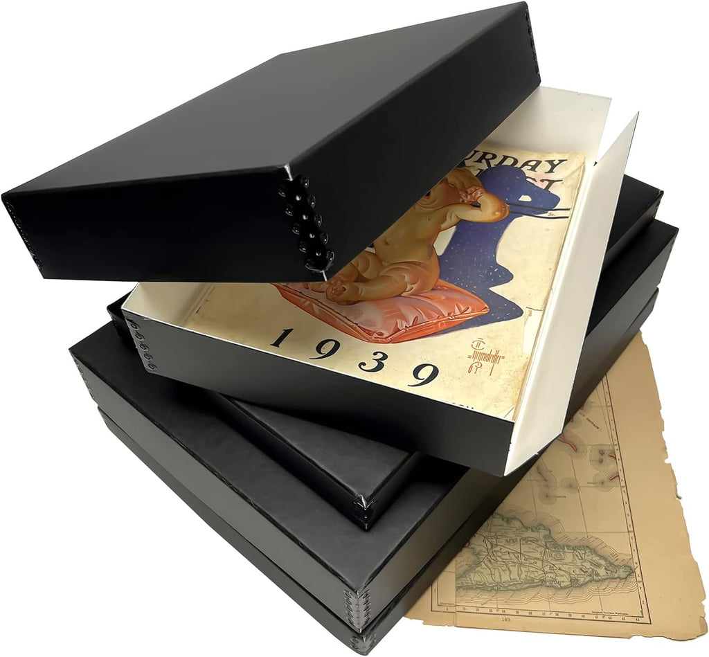 11x14 Black Museum Archival Storage Box, Drop Front, 11.75x15x3 in.