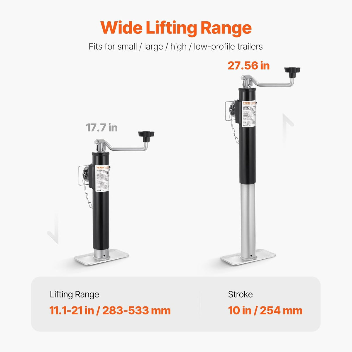 Trailer Jack, 2000 lbs Dynamic Load Capacity, Weld-on Pipe-Mount Swivel, 10" Lift Stand with Handle for RV, Horse