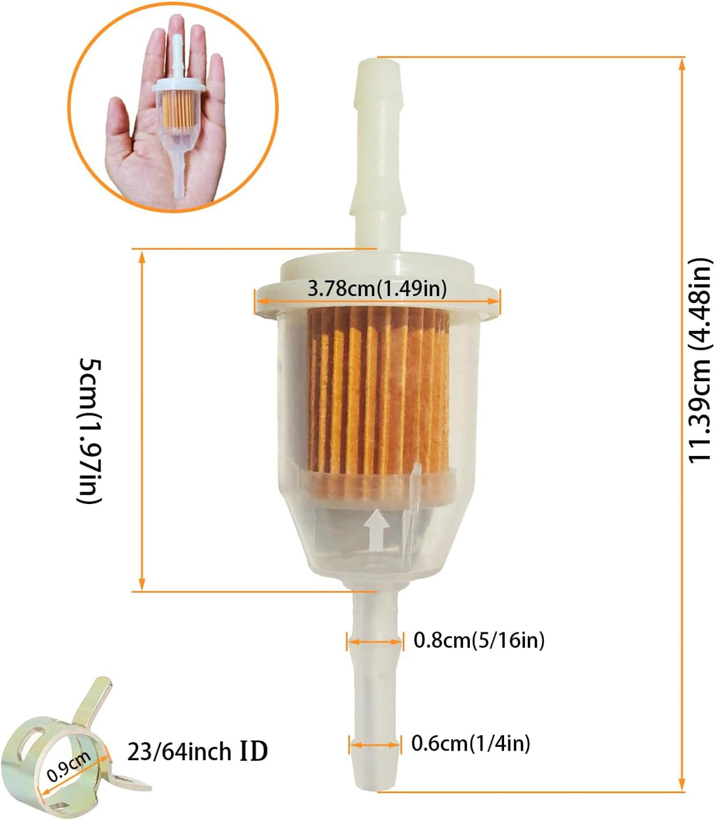 Inline Fuel Filter 1/4" with Clamps 2 Pack - Fits AM116304, GY20709, 25 050 22-S for Lawn Mowers