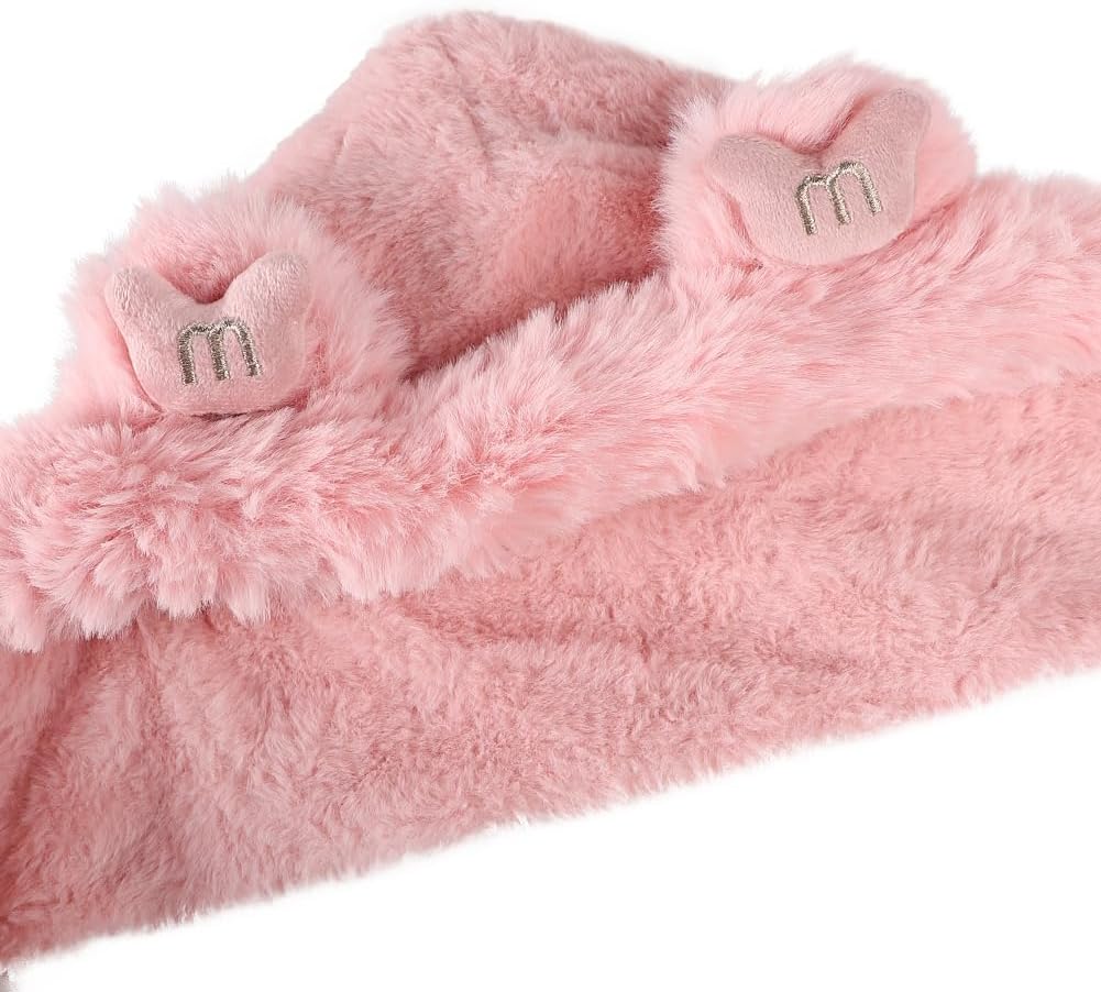 Kids Winter Hat Scarf Mittens 3 in 1 Faux Fur Hat Hooded Scarf Earflap Cap Neck Warmer Fuzzy Hoodie Ski Snow Cap