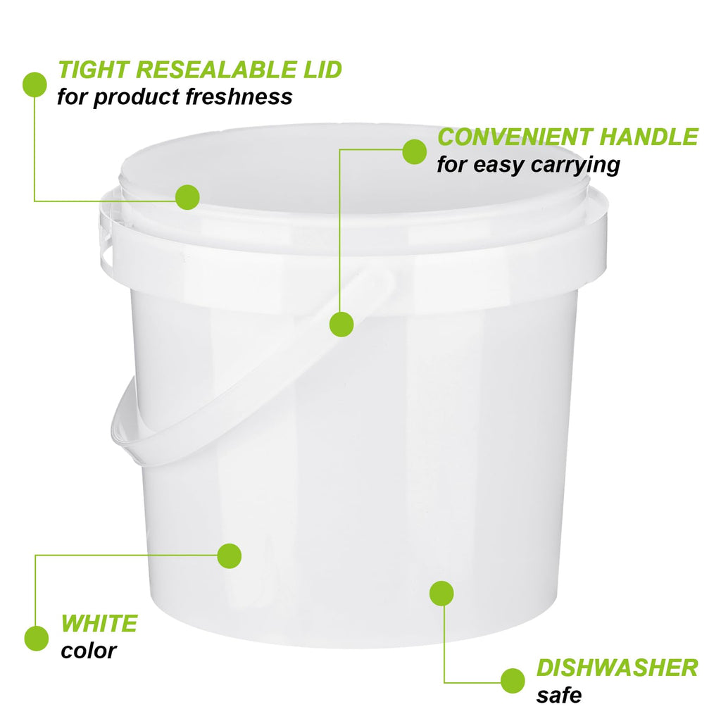 10 Pack White Plastic Bucket with Handle and Lid
