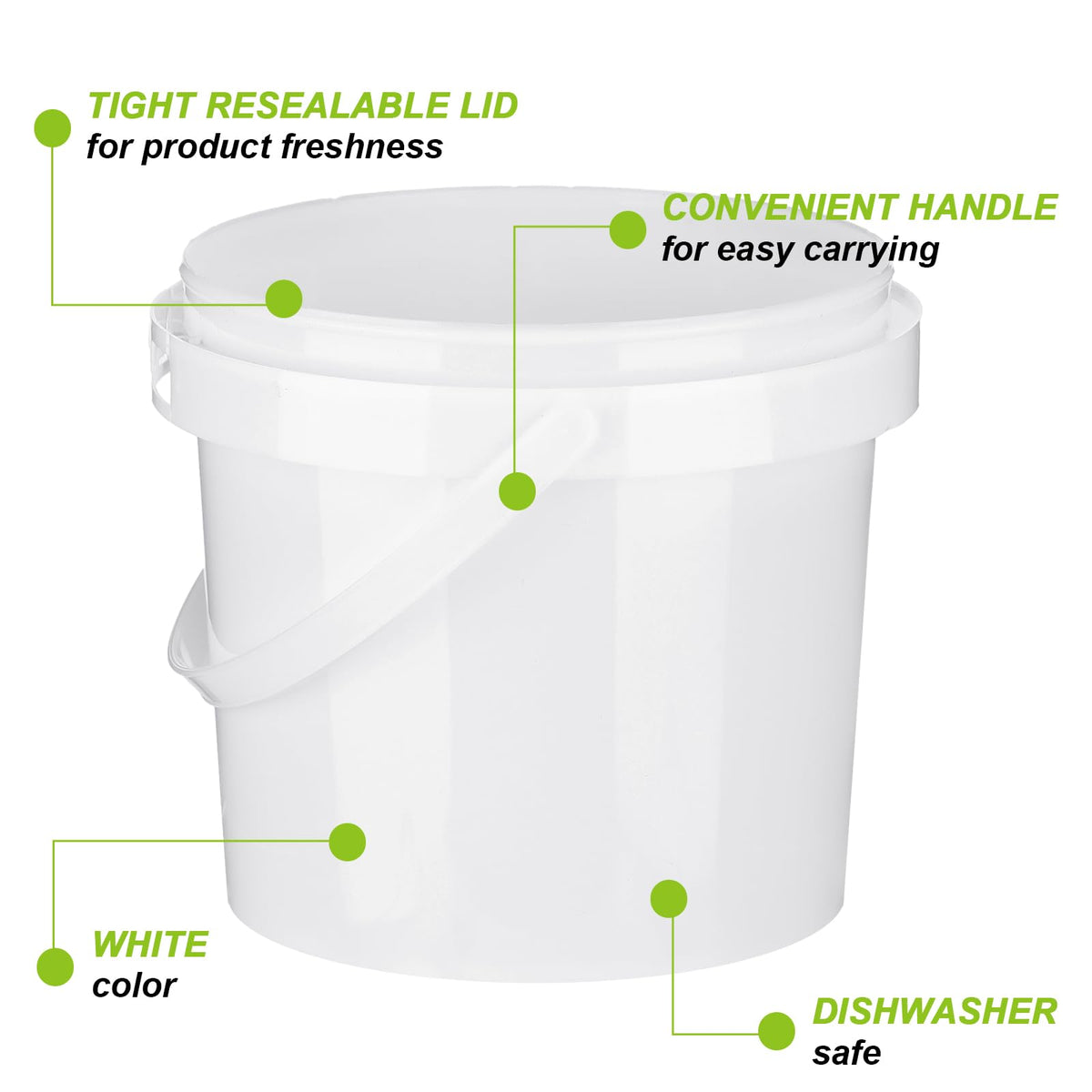 10 Pack White Plastic Bucket with Handle and Lid