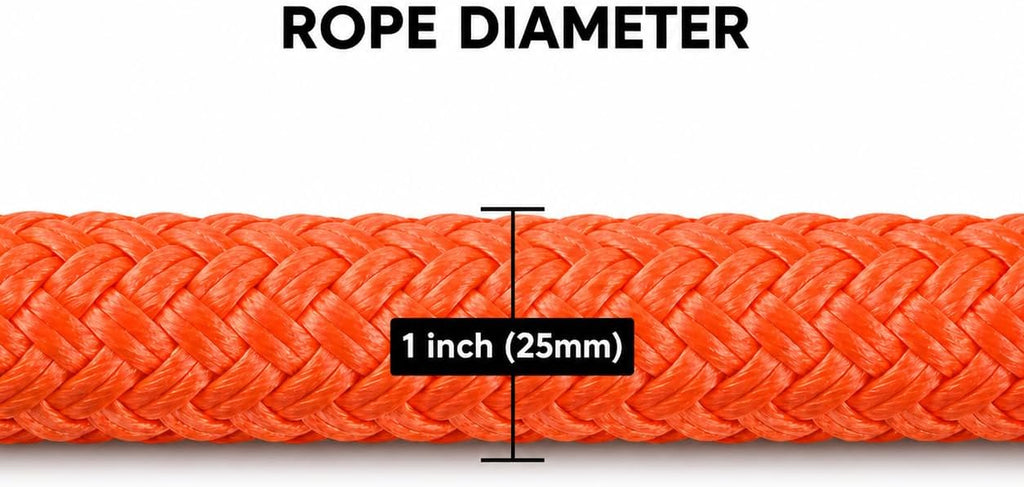 1" x 30' Kinetic Rope & 2PCS Synthetic Soft Shackles Kit Orange