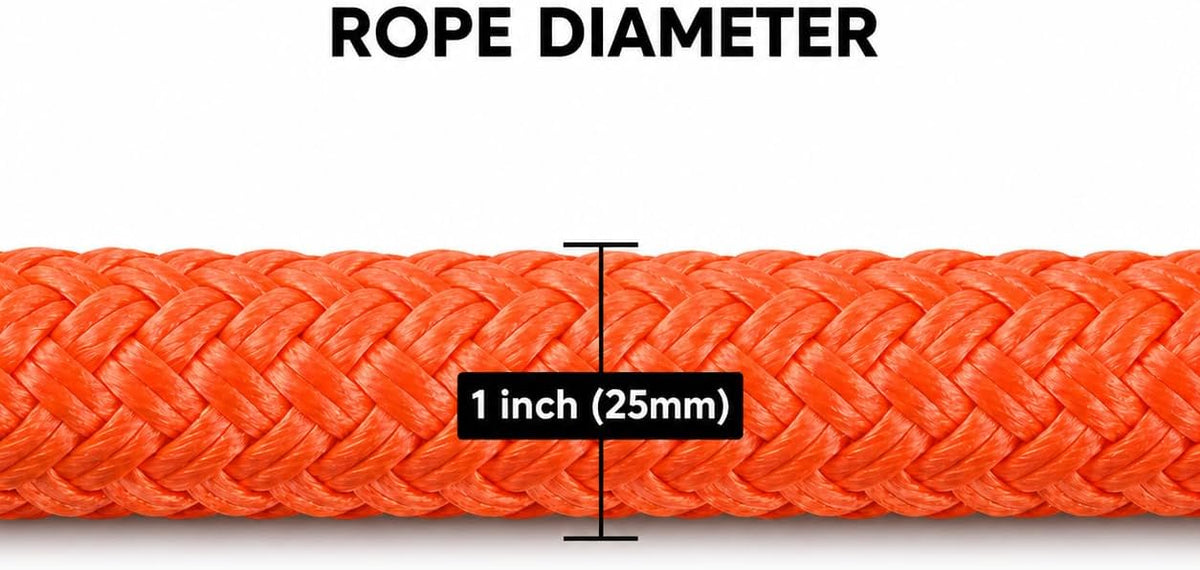 1" x 30' Kinetic Rope & 2PCS Synthetic Soft Shackles Kit Orange