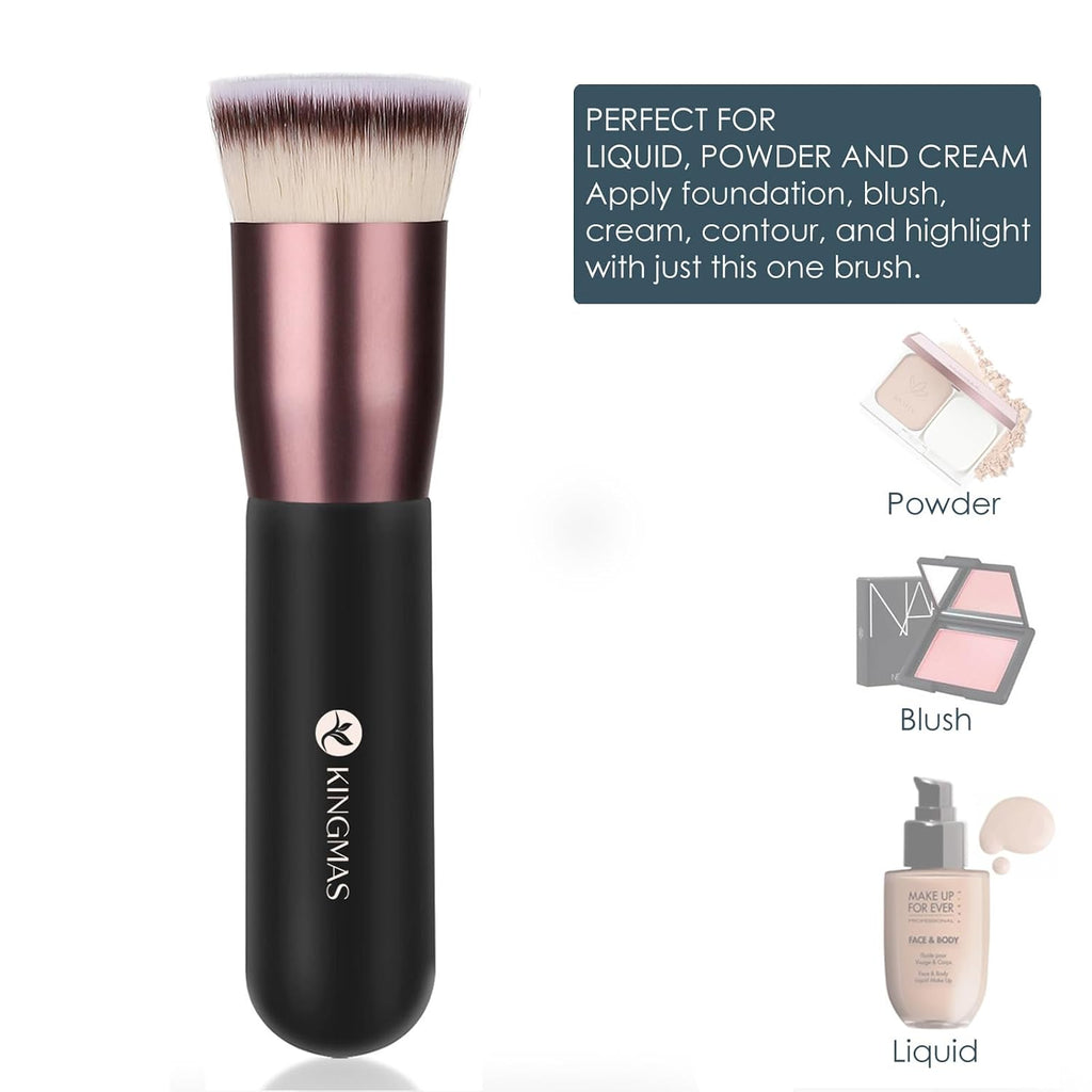Flat Top Foundation Brush, Premium Kabuki Makeup Brush for Liquid, Blending, Cream, Powder,Blush Buffing Stippling
