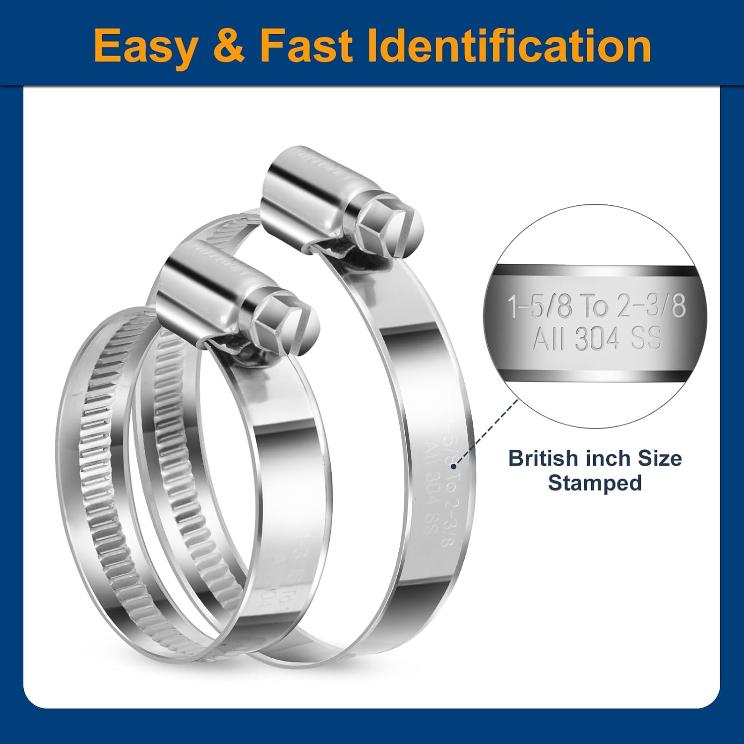 Non-Stripping Worm Gear Hose Clamps Size#36, 2 to 2-3/4 inch Adjustable Stainless Steel Hose Clamps for