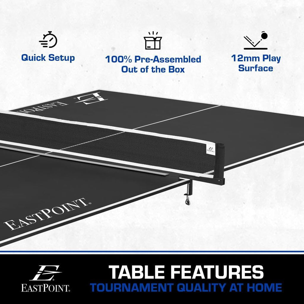EastPoint Foldable Ping Pong Table Topper, Table Tennis, 9 ft x 5 ft, Blue | Ready to Play, Foam Pads Included, Zero