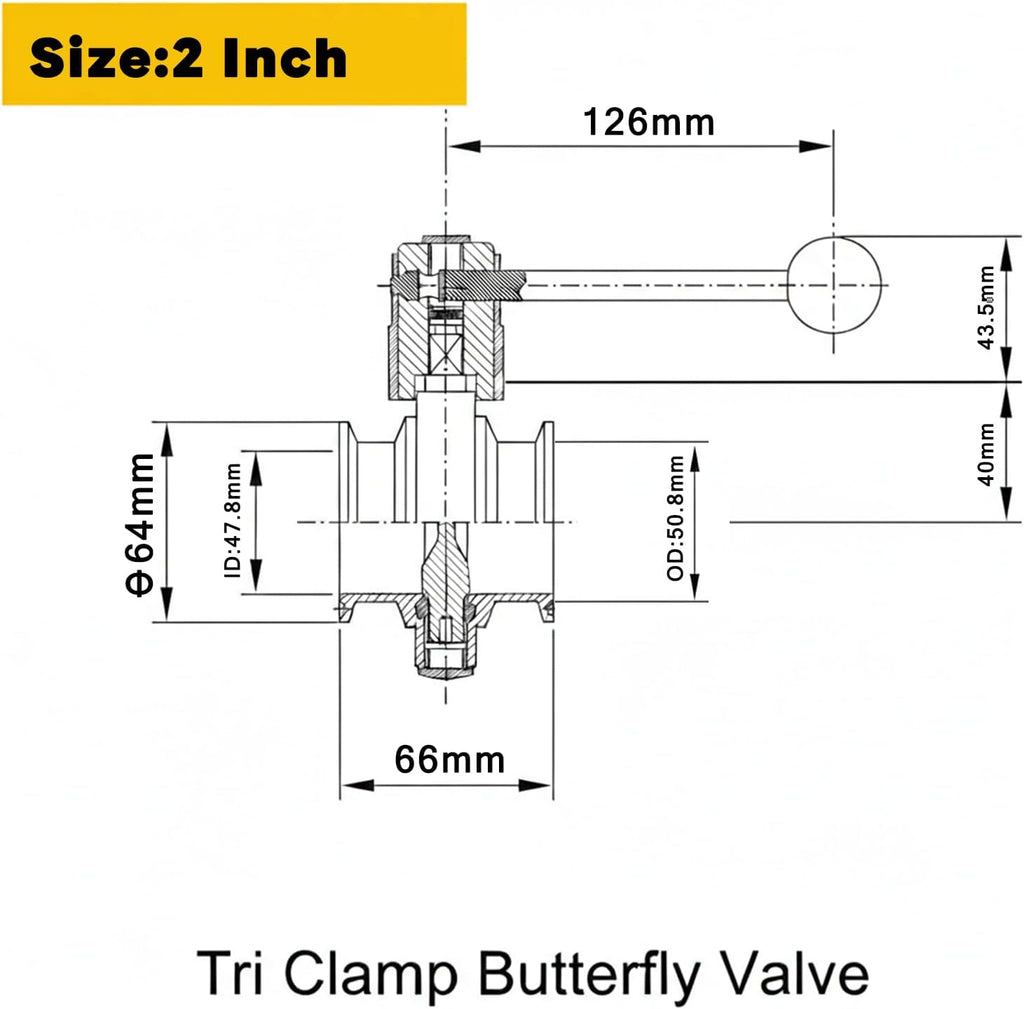 SS304 Stainless Steel Butterfly Valve, 2 Pack, 2"Inch