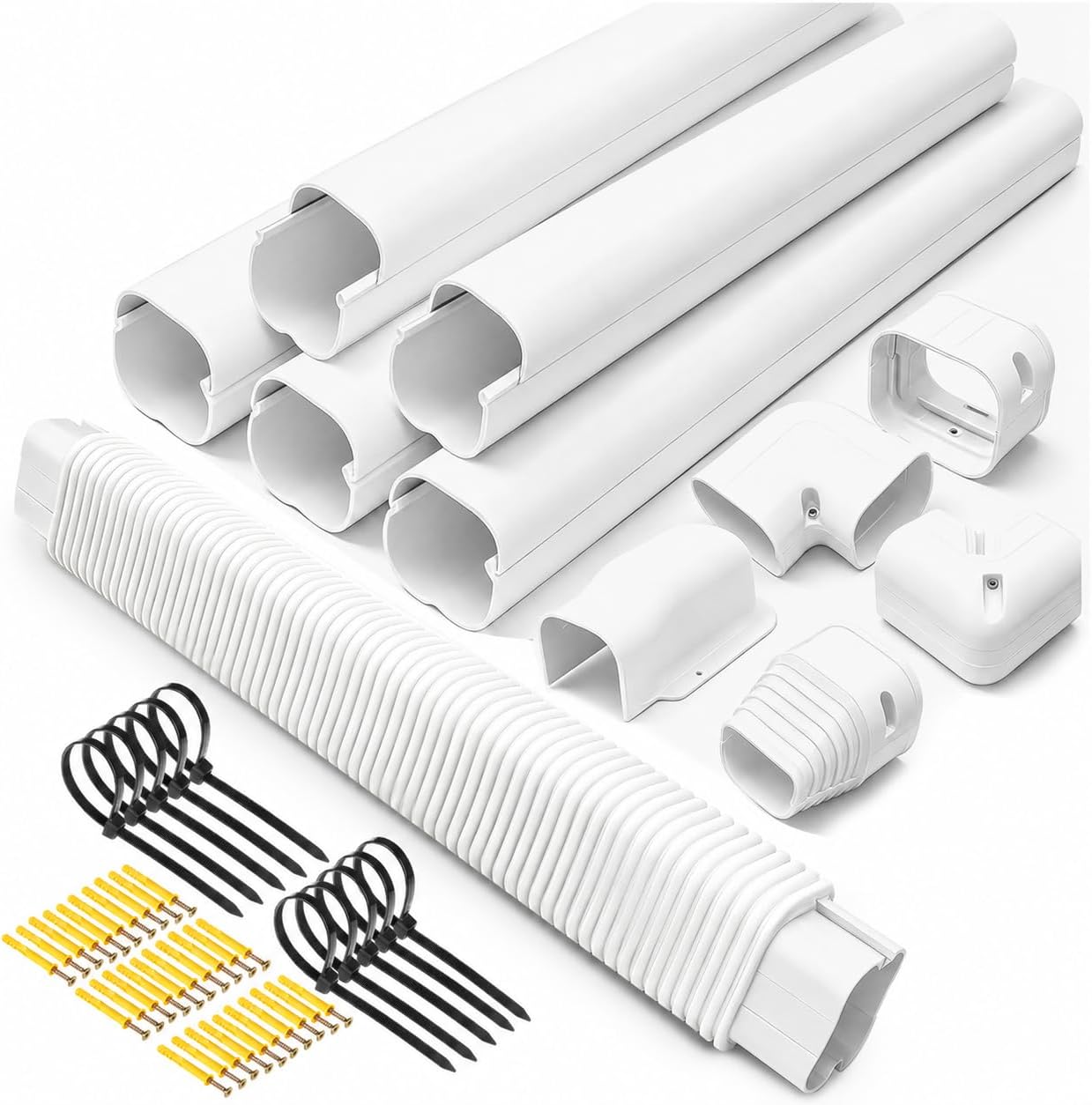 3" 10 Ft Mini Split Line Set Cover Set | with Flexible Duct, PVC Mini Split Cover Kit for Central AC Heat Pumps