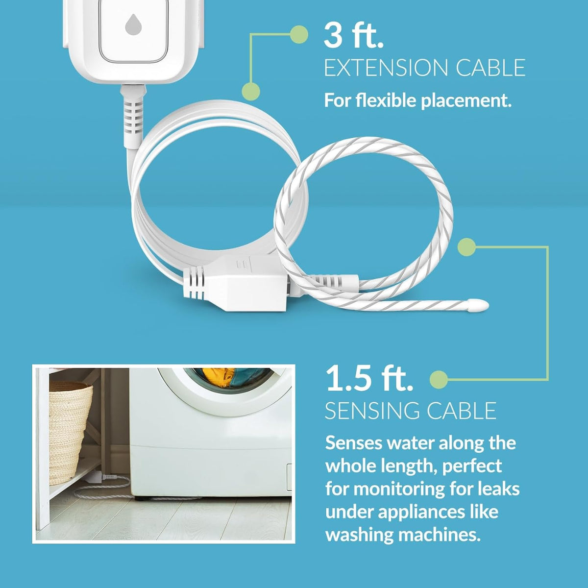 Next-Gen WiFi Water Leak Detector Starter Kit with 2 sensors—Loud 100 dB Sound Alarm—App Alert—LED Strobe Light—No