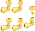 ChillWaves Brass Compression Tube Fitting, 3/8" OD x 3/8" OD 90 Degree Elbow Compression Union Connector(5-PACK)